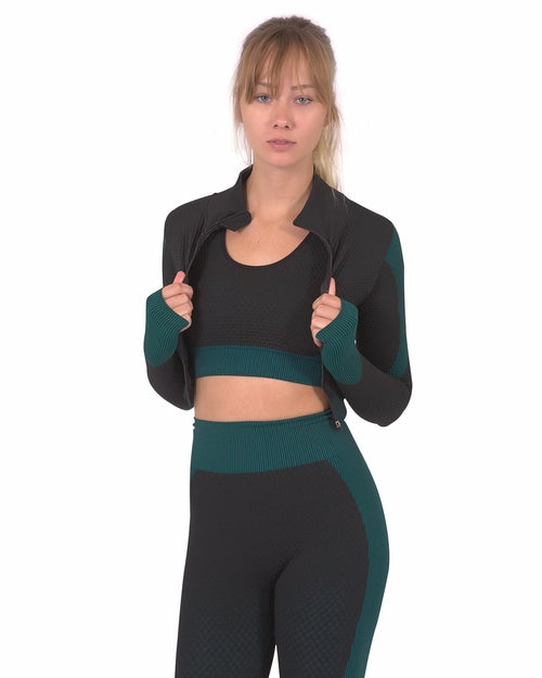 Trois Seamless Crop Jacket — Black & Blue
