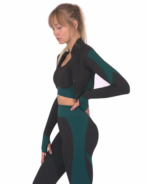 Trois Seamless Crop Jacket — Black & Blue